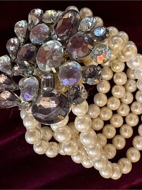 Pearl Multi-Strand Bracelet with Crystal Cluster Accent